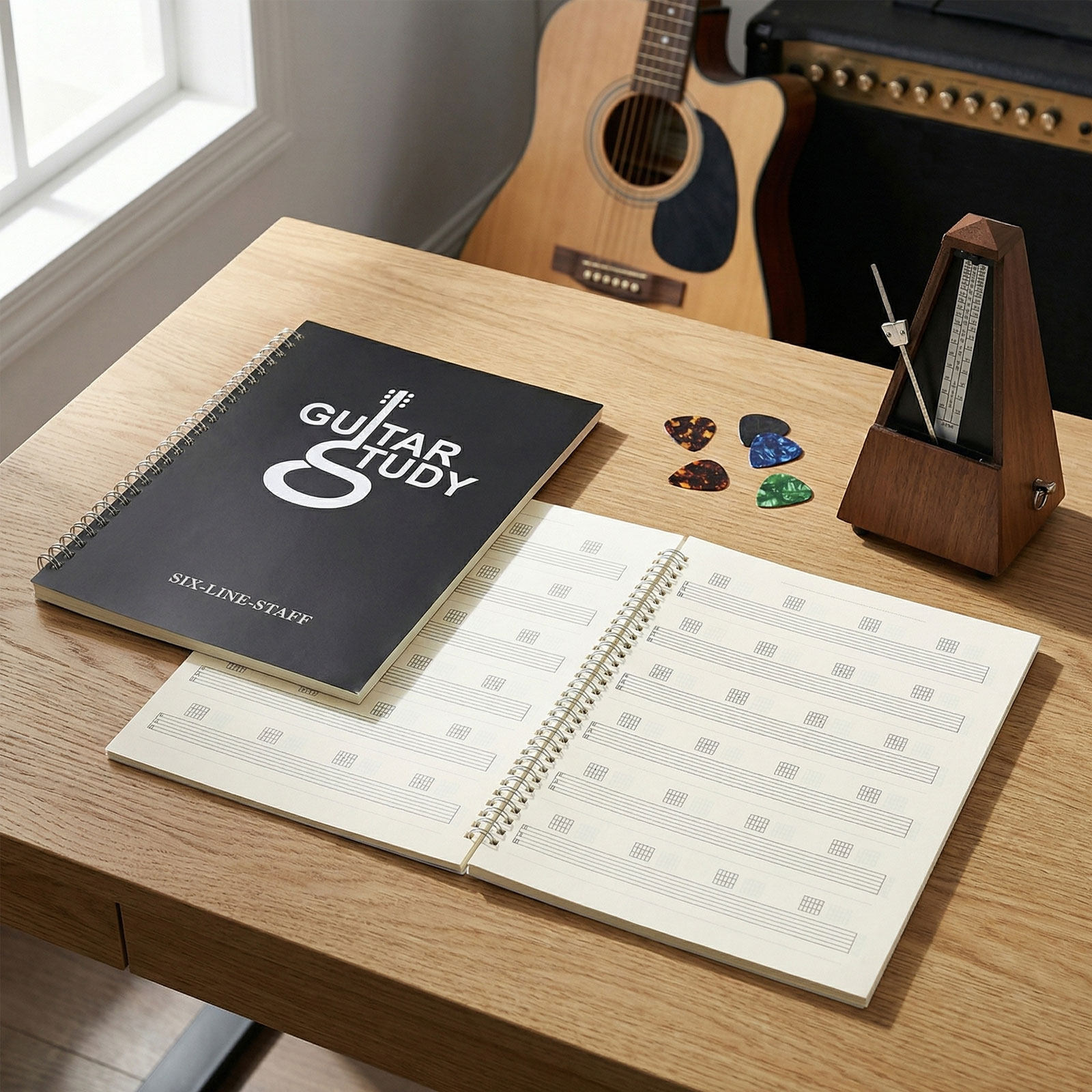 Blank Sheet Music Notebook - 2Pcs Guitar Manuscript Notebook 6 String