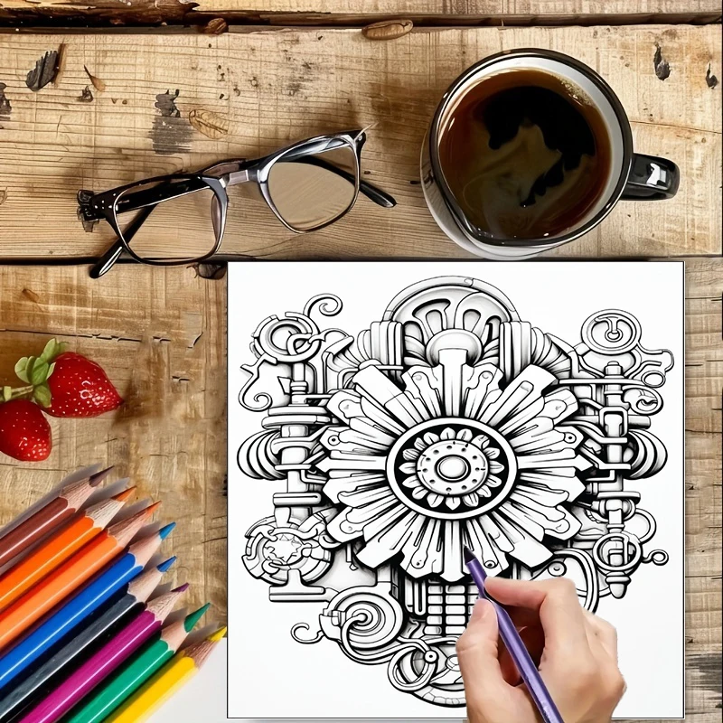 Coloring Book Steampunk Flower - огляд і ціна Adult Coloring Book Stress Relief